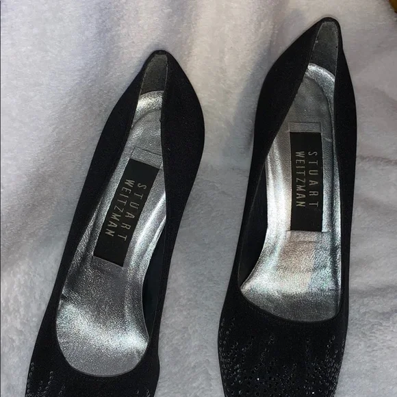 Stuart Weitzman Black Satin Heels w/Beadwork- NICE - Picture 6 of 12